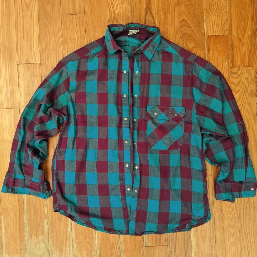 Vtg Wrangler Check Shirt Button Snaps Medium